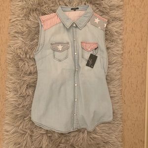 Denim sleeveless patriotic top